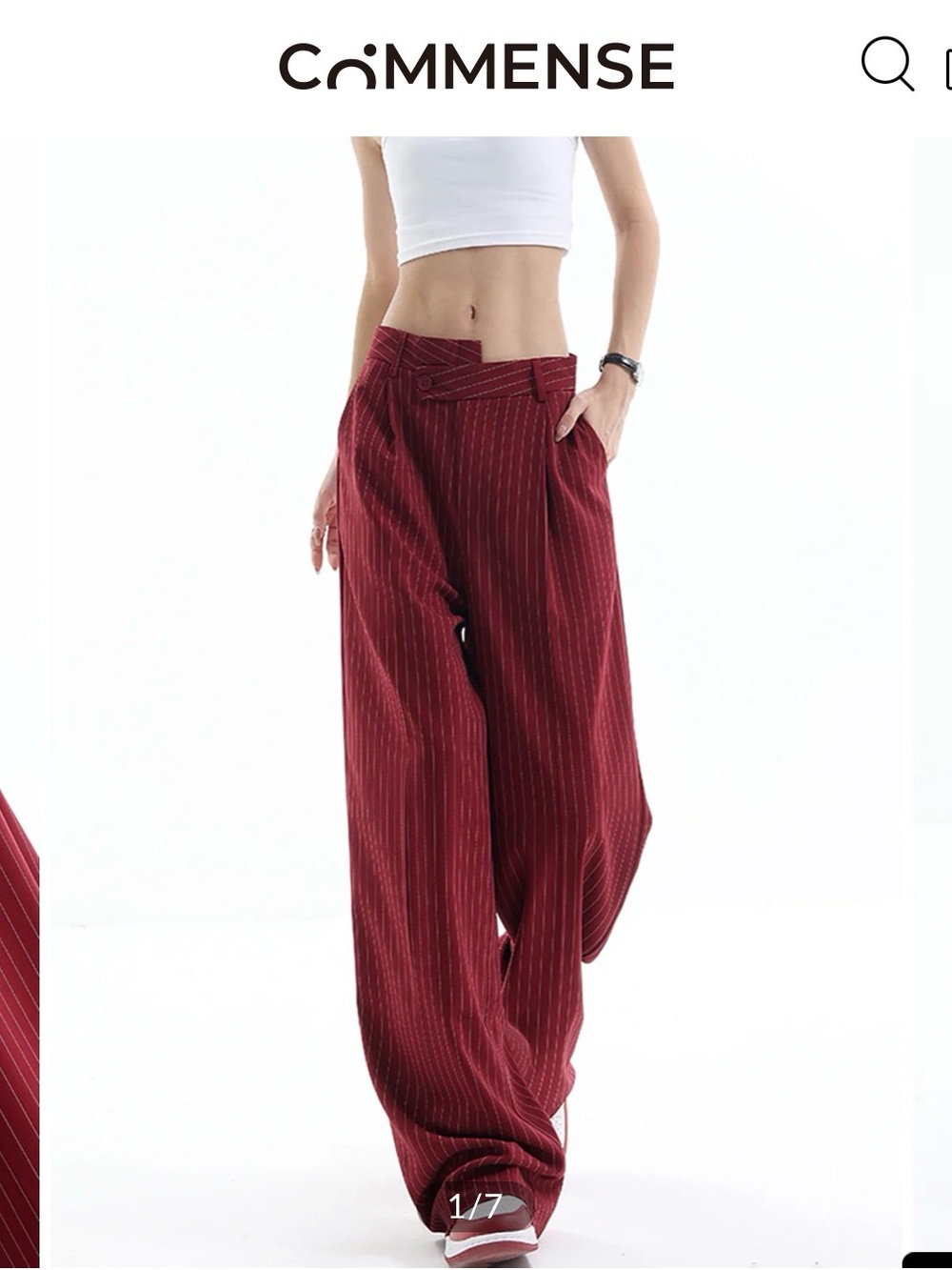 Commense Burgundy Pinstripe Wide-Leg Trousers